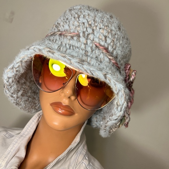 Stylish Blue Crochet Hat with Sunglasses - Picture 1 of 6